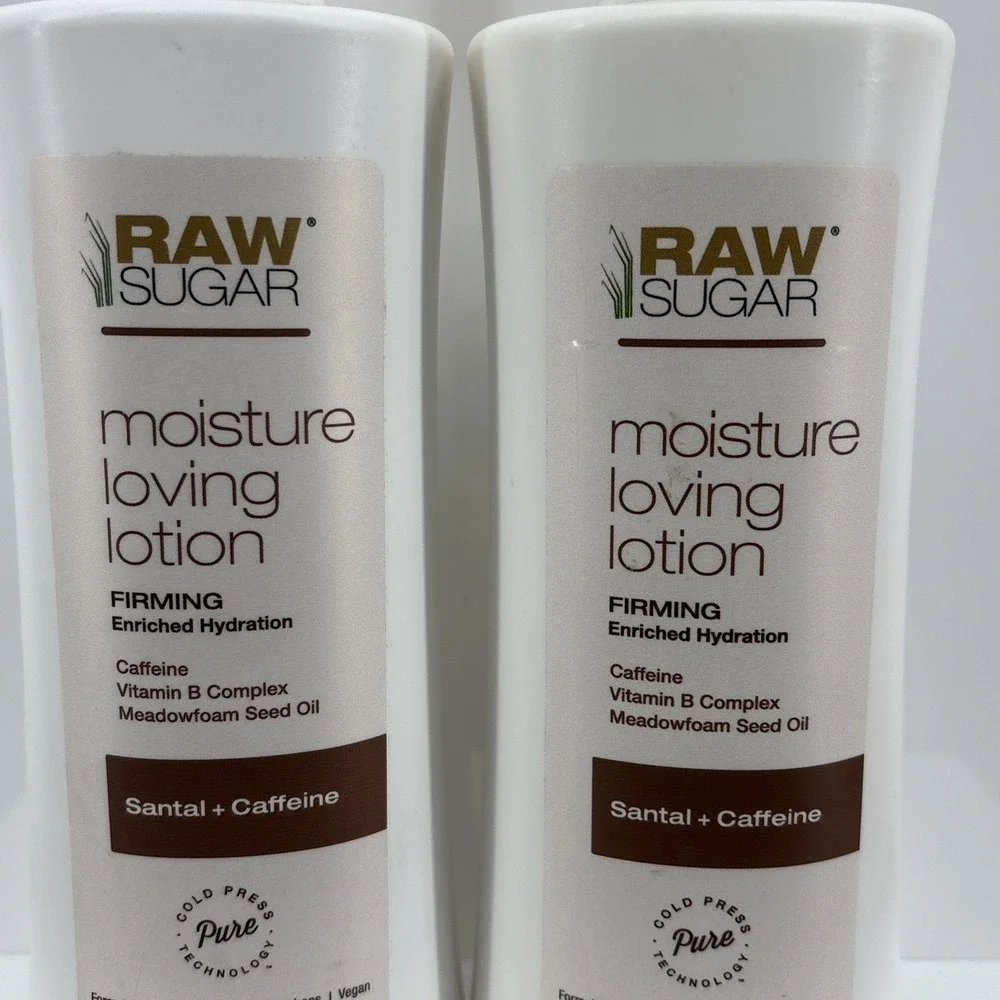 2 Raw Sugar Moisture Loving Lotion Firming Meadowfoam Santal + Caffeine 16 oz